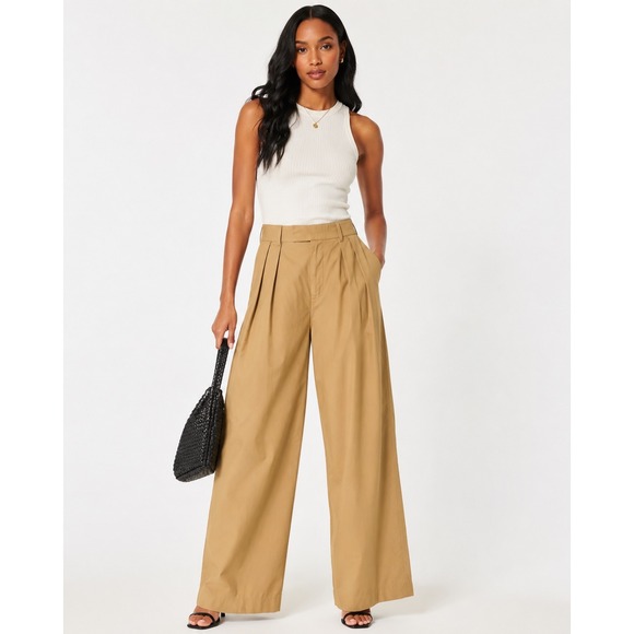 GAP Pants - GAP Khaki Pleated Wide Leg Pants High Rise Cotton Trousers Tan Women's 8